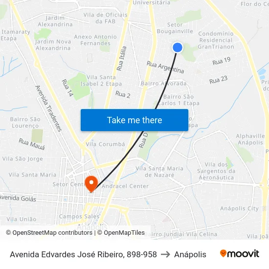 Avenida Edvardes José Ribeiro, 898-958 to Anápolis map