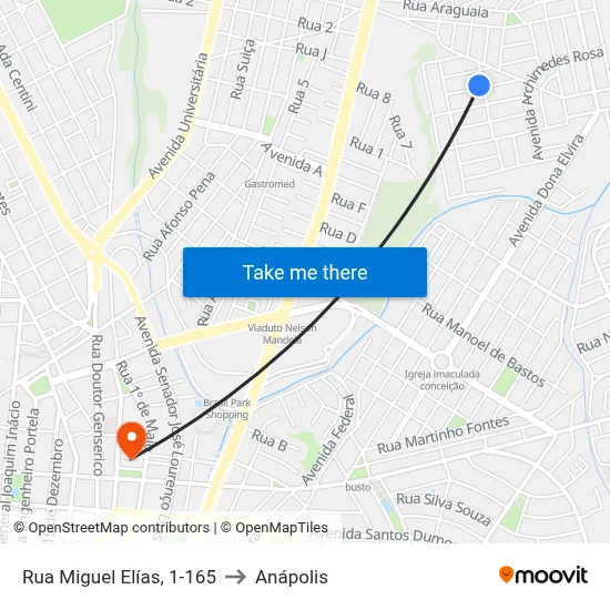Rua Miguel Elías, 1-165 to Anápolis map