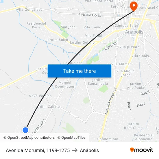 Avenida Morumbi, 1199-1275 to Anápolis map