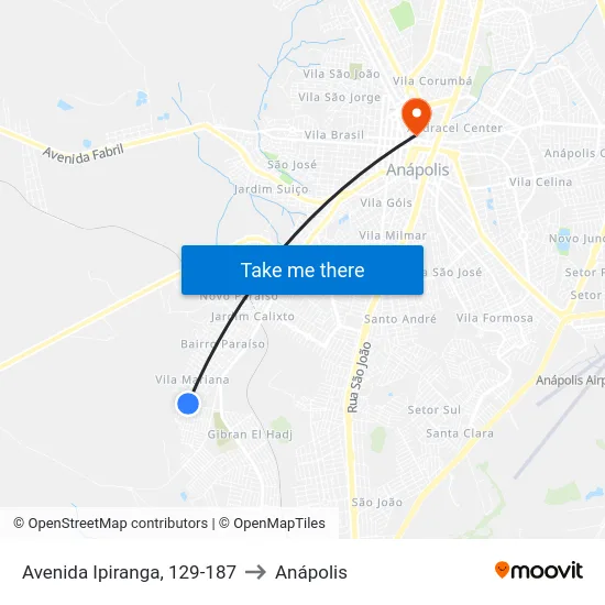 Avenida Ipiranga, 129-187 to Anápolis map