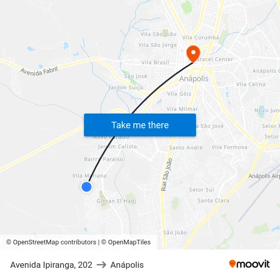 Avenida Ipiranga, 202 to Anápolis map