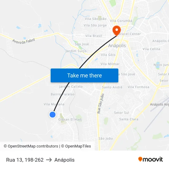 Rua 13, 198-262 to Anápolis map