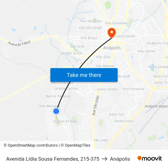 Avenida Lídia Sousa Fernandes, 215-375 to Anápolis map