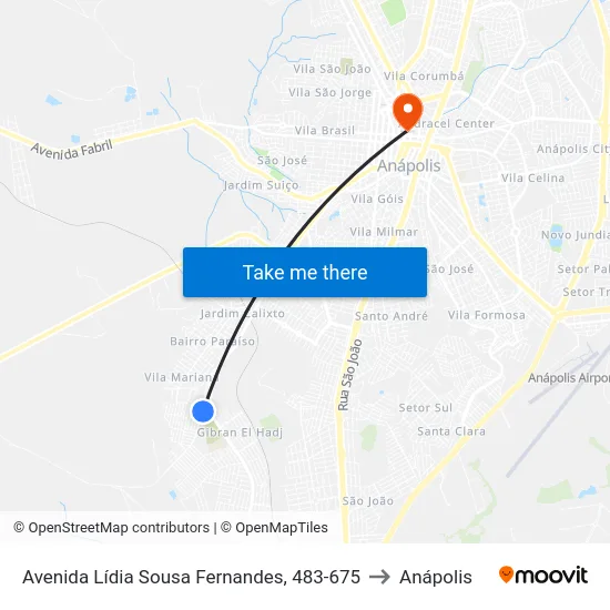 Avenida Lídia Sousa Fernandes, 483-675 to Anápolis map