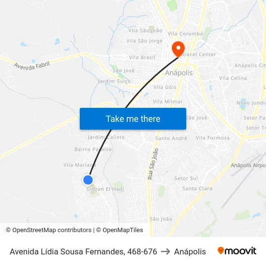 Avenida Lídia Sousa Fernandes, 468-676 to Anápolis map