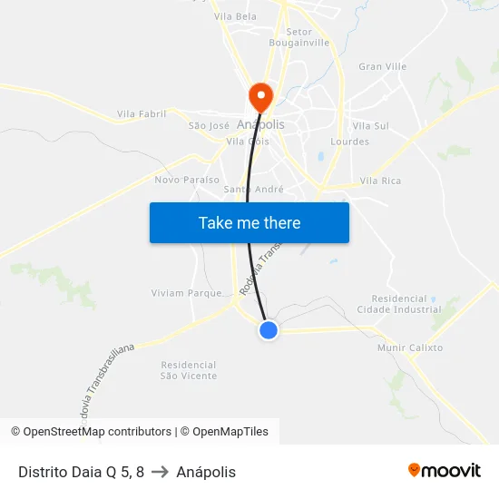 Distrito Daia Q 5, 8 to Anápolis map