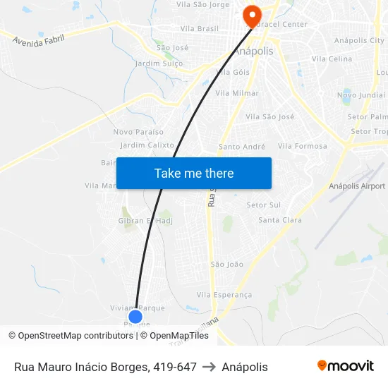 Rua Mauro Inácio Borges, 419-647 to Anápolis map