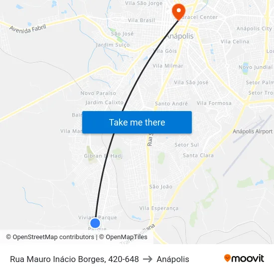 Rua Mauro Inácio Borges, 420-648 to Anápolis map