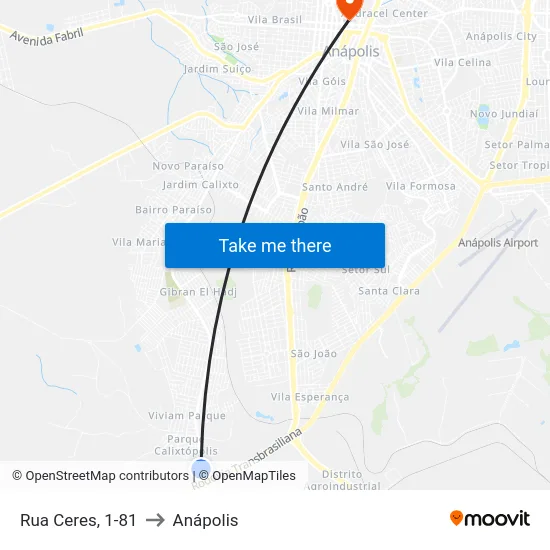 Rua Ceres, 1-81 to Anápolis map