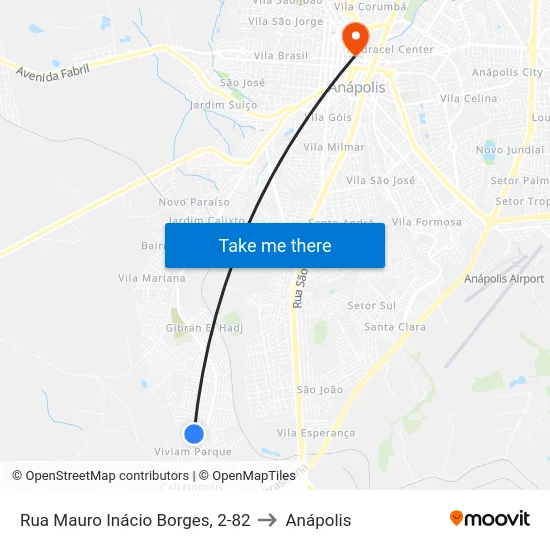 Rua Mauro Inácio Borges, 2-82 to Anápolis map