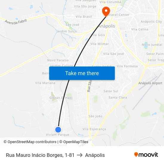 Rua Mauro Inácio Borges, 1-81 to Anápolis map