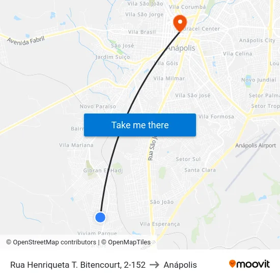 Rua Henriqueta T. Bitencourt, 2-152 to Anápolis map