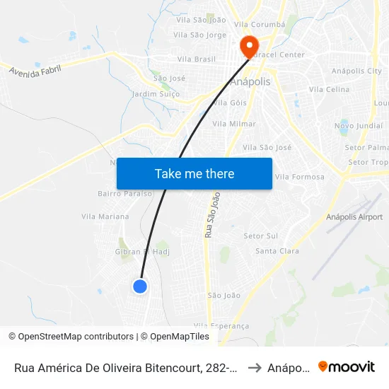 Rua América De Oliveira Bitencourt, 282-314 to Anápolis map