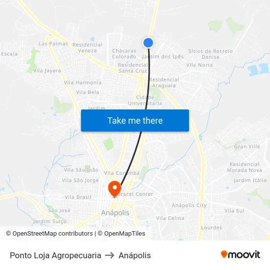 Ponto Loja Agropecuaria to Anápolis map