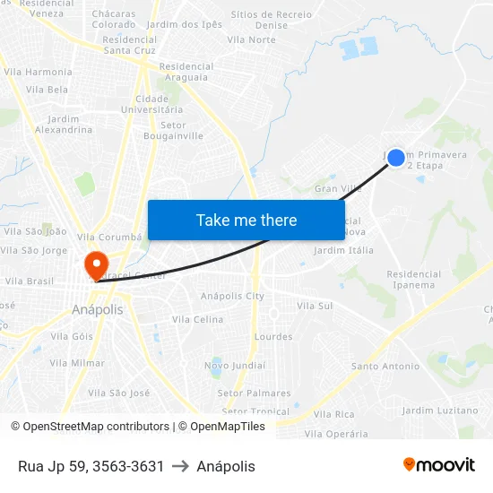 Rua Jp 59, 3563-3631 to Anápolis map