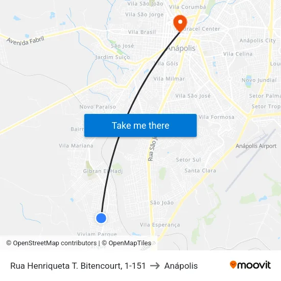 Rua Henriqueta T. Bitencourt, 1-151 to Anápolis map
