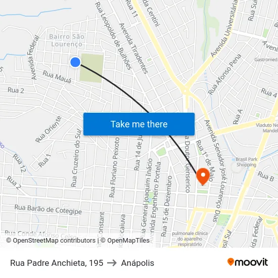 Rua Padre Anchieta, 195 to Anápolis map