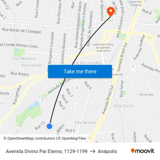 Avenida Divino Pai Eterno, 1129-1199 to Anápolis map