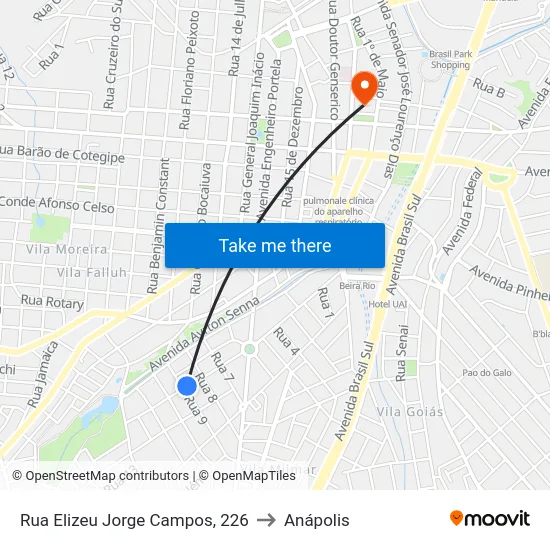 Rua Elizeu Jorge Campos, 226 to Anápolis map