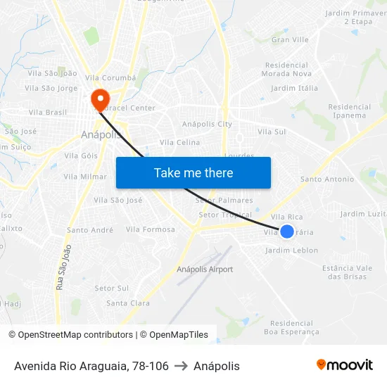 Avenida Rio Araguaia, 78-106 to Anápolis map