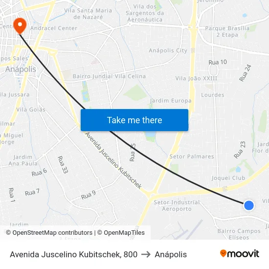 Avenida Juscelino Kubitschek, 800 to Anápolis map