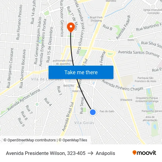 Avenida Presidente Wilson, 323-405 to Anápolis map