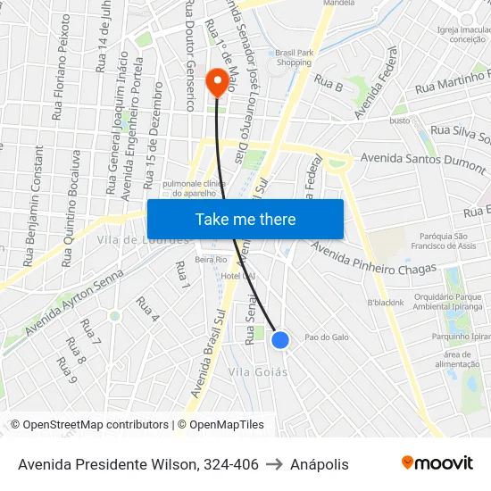 Avenida Presidente Wilson, 324-406 to Anápolis map