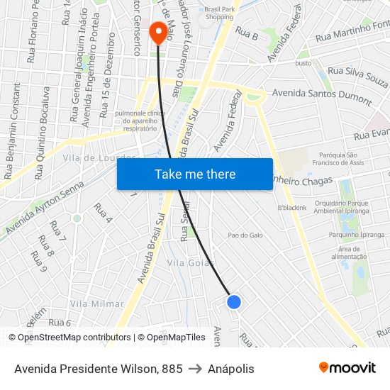 Avenida Presidente Wilson, 885 to Anápolis map