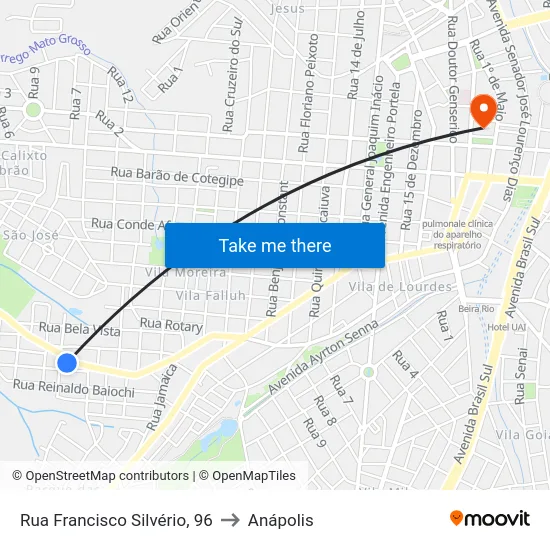 Rua Francisco Silvério, 96 to Anápolis map