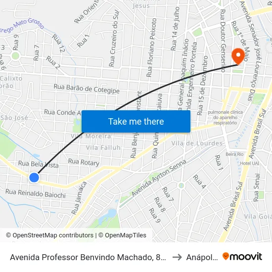 Avenida Professor Benvindo Machado, 832 to Anápolis map