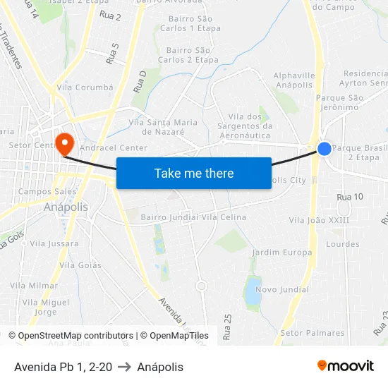 Avenida Pb 1, 2-20 to Anápolis map