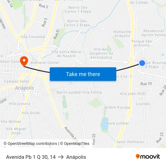 Avenida Pb 1 Q 30, 14 to Anápolis map