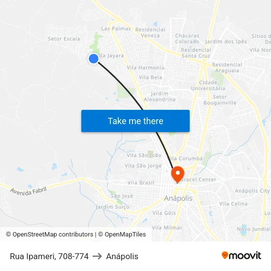 Rua Ipameri, 708-774 to Anápolis map
