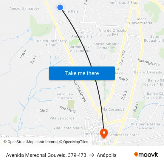 Avenida Marechal Gouveia, 379-473 to Anápolis map