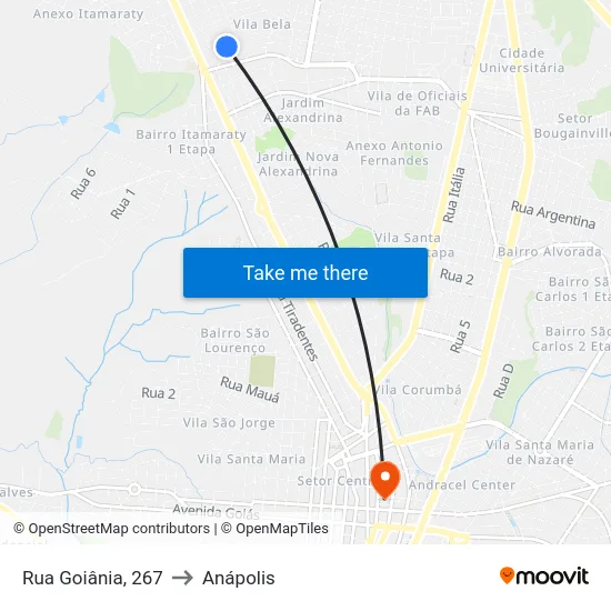 Rua Goiânia, 267 to Anápolis map