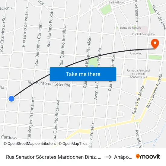 Rua Senador Sócrates Mardochen Diniz, 816 to Anápolis map