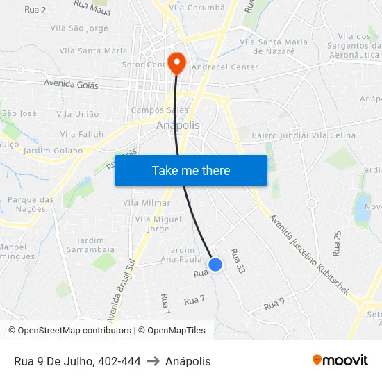 Rua 9 De Julho, 402-444 to Anápolis map