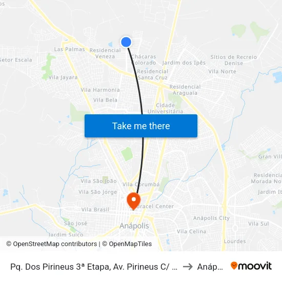 Pq. Dos Pirineus 3ª Etapa, Av. Pirineus C/ R. Pp 19 to Anápolis map