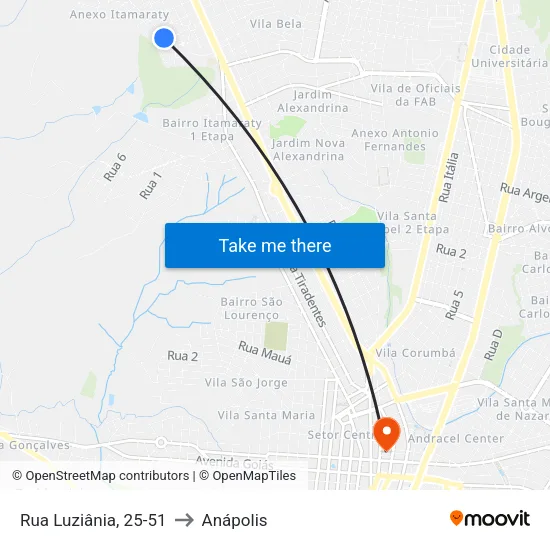 Rua Luziânia, 25-51 to Anápolis map