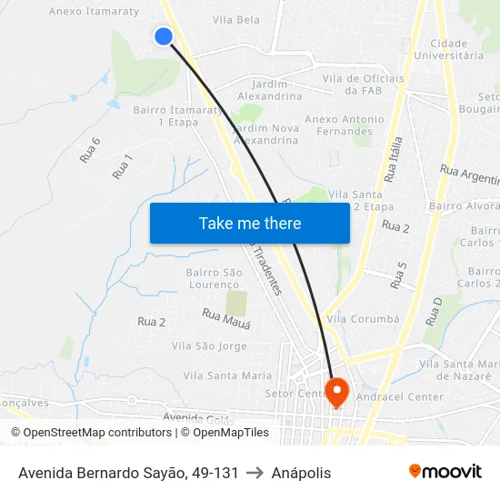 Avenida Bernardo Sayão, 49-131 to Anápolis map
