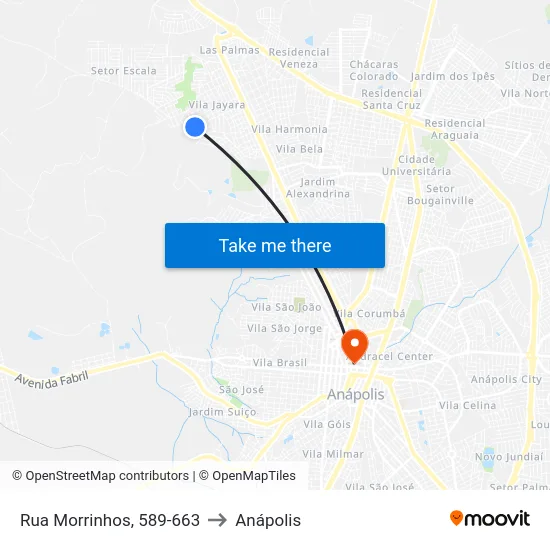 Rua Morrinhos, 589-663 to Anápolis map