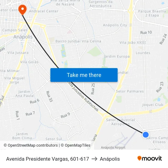 Avenida Presidente Vargas, 601-617 to Anápolis map