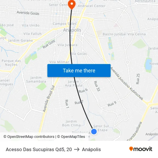 Acesso Das Sucupiras Qd5, 20 to Anápolis map