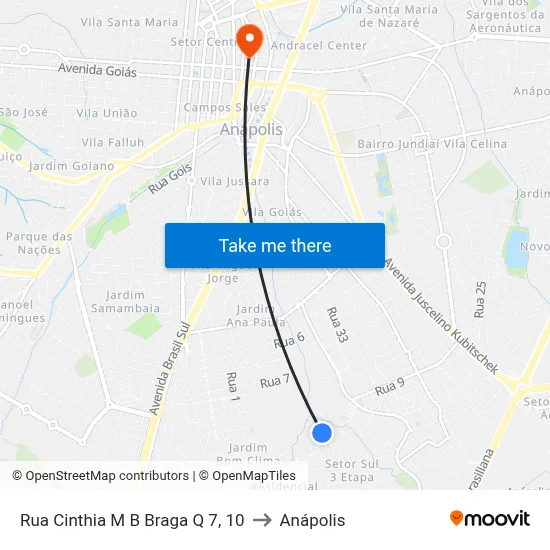 Rua Cinthia M B Braga Q 7, 10 to Anápolis map
