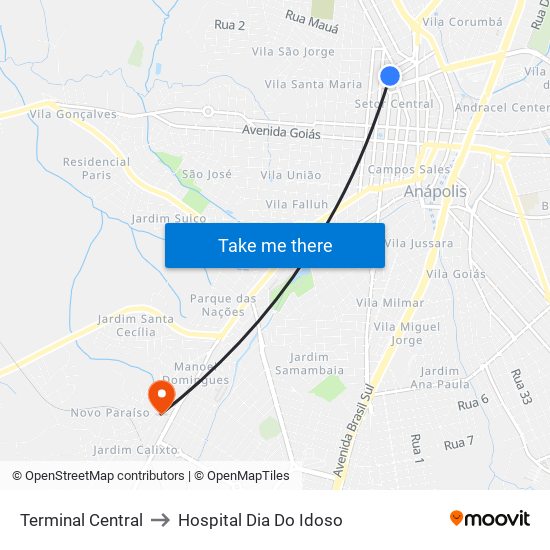 Terminal Central to Hospital Dia Do Idoso map