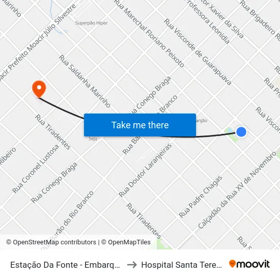 Estação Da Fonte - Embarque to Hospital Santa Tereza map