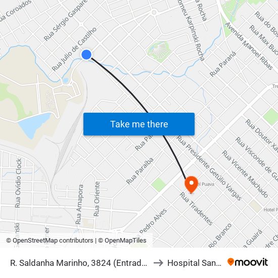 R. Saldanha Marinho, 3824 (Entrada Campus Cedeteg) to Hospital Santa Tereza map