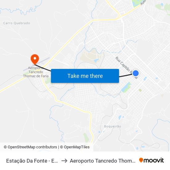 Estação Da Fonte - Embarque to Aeroporto Tancredo Thomaz De Faria map