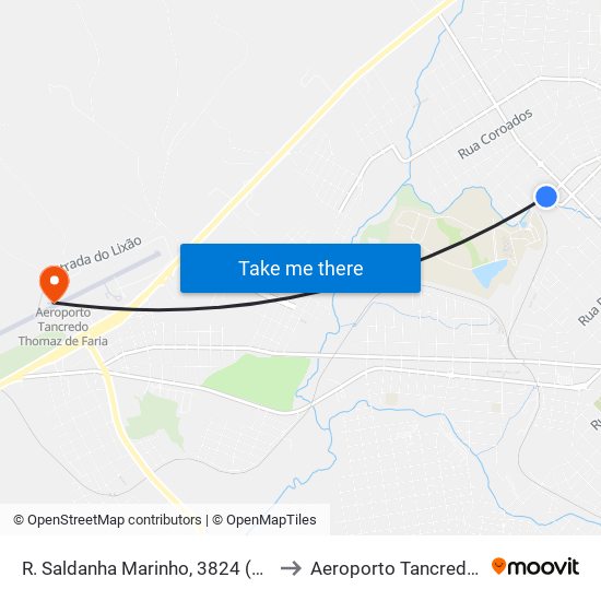 R. Saldanha Marinho, 3824 (Entrada Campus Cedeteg) to Aeroporto Tancredo Thomaz De Faria map