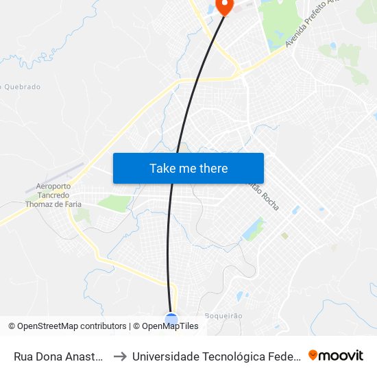 Rua Dona Anastácia, 425 to Universidade Tecnológica Federal Do Paraná map